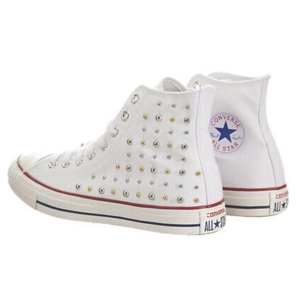 Converse Women US 9 Chuck Taylor All Star Hi Top Sneaker Gold silver Studs NWOB - Picture 1 of 10